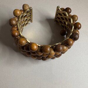 bohemian-style wooden bead cuff bracelet
